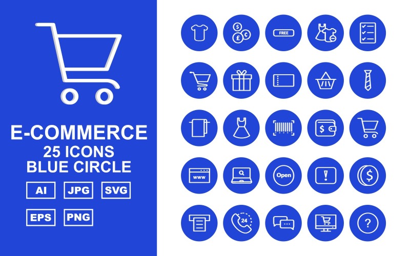25 преміум електронної комерції Blue Circle Icon Pack