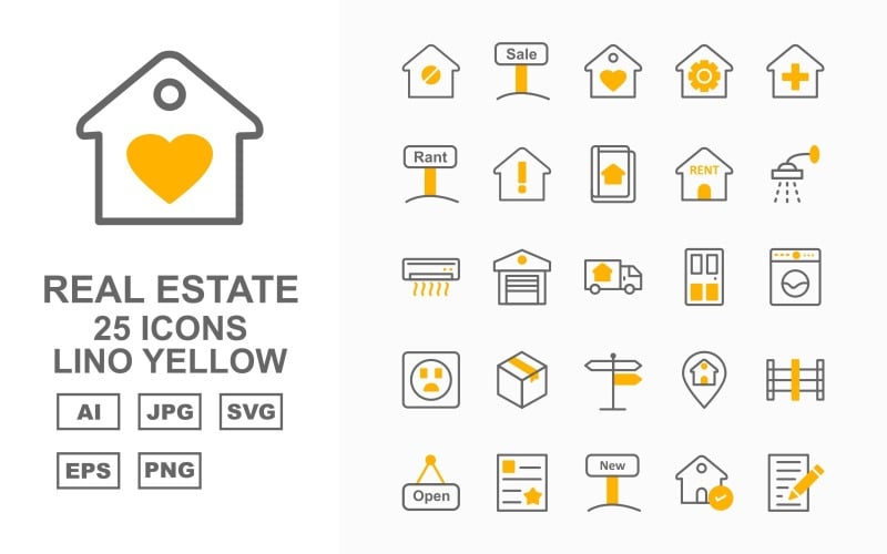 25 Premium Immobilien Lino Yellow Icon Set