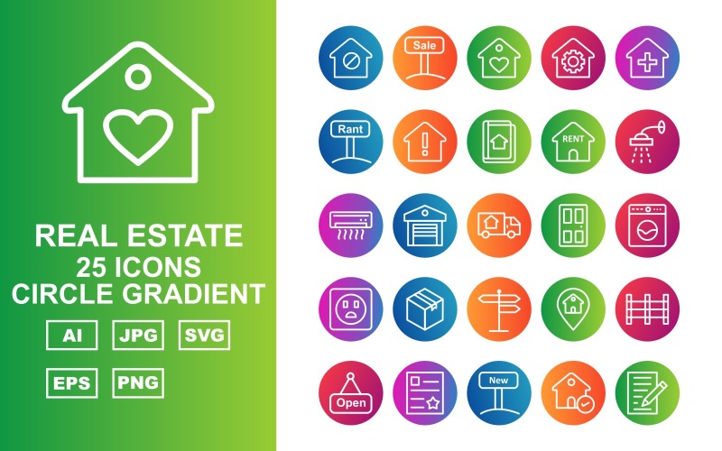 25 Premium Real Estate Circle Gradient Ikonuppsättning