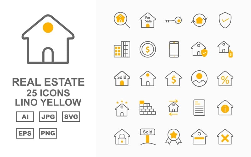 25 set di icone giallo Lino immobiliare premium