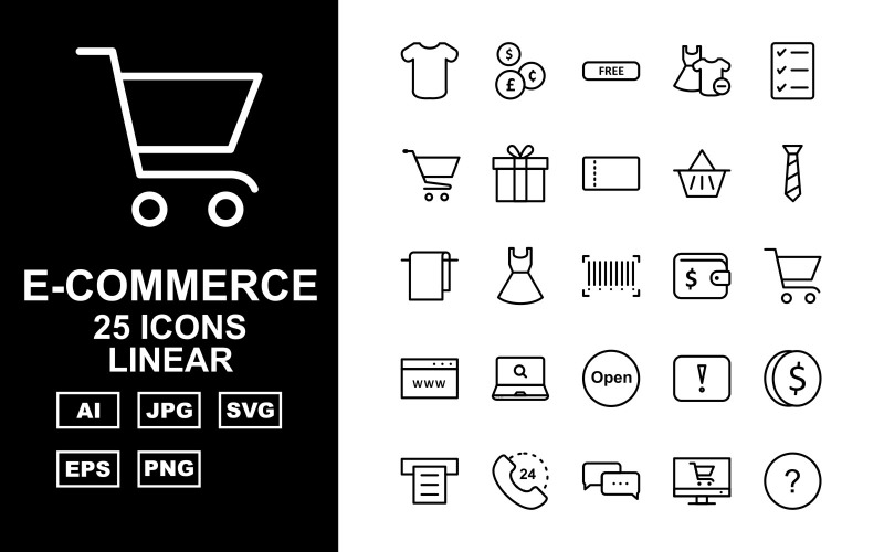 25 Set di icone lineari di e-commerce premium