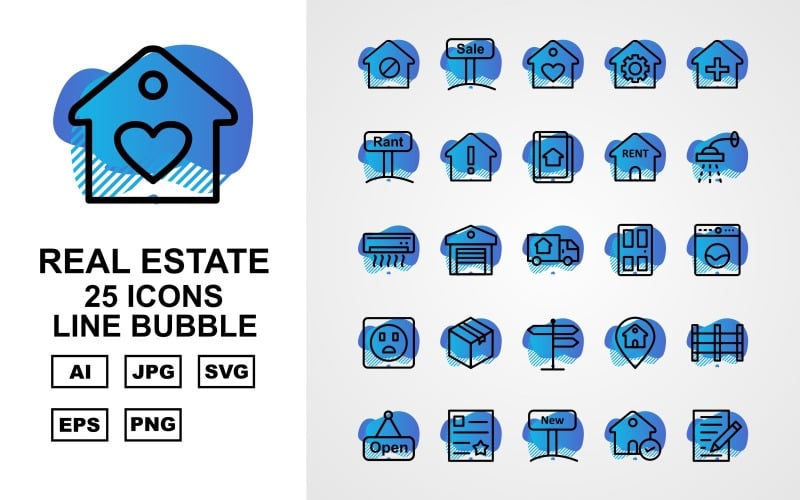 25 Zestaw ikon Bubble linii premium nieruchomości