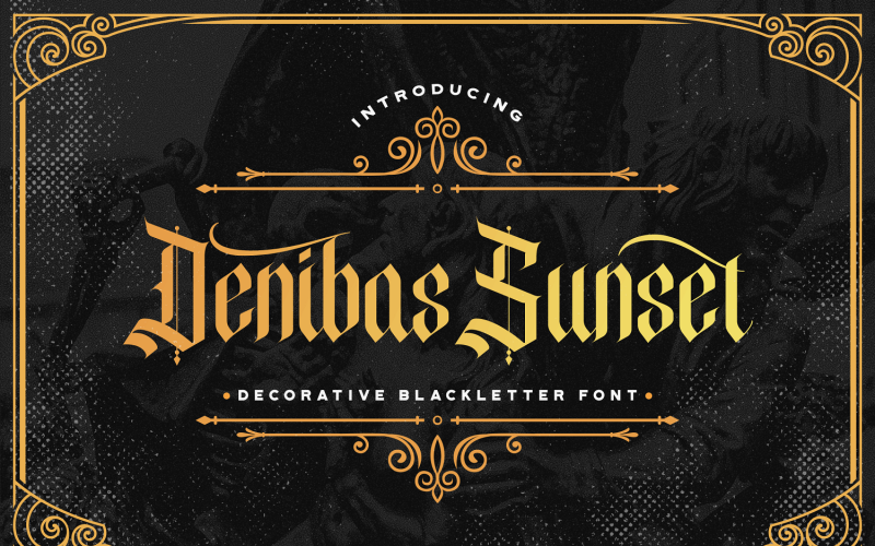 Download Шрифт "Denibas Sunset - Blackletter Font" / Denibas Sunset - Blackletter Font - Шрифт на тему графика blackletter,tattoo,gothic,decorative,display,medieval,fraktur,handdrawn,handlettering,calligraphy,lettering,brush,graffiti