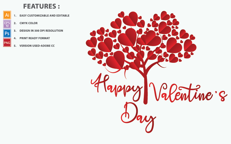 Drzewo Serca Happy Valentine Day Design - Ilustracja