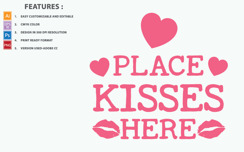 Plaats Kisses Here Valentine Quotes - Illustratie