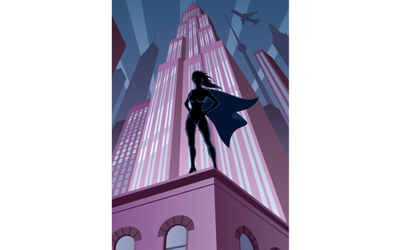 超级女英雄在城市-光栅插图