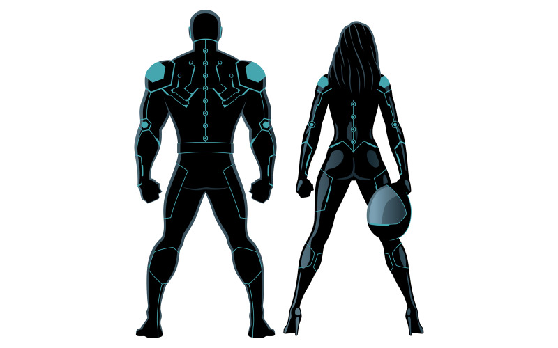 Couple de super-héros futuriste sur blanc - Illustration