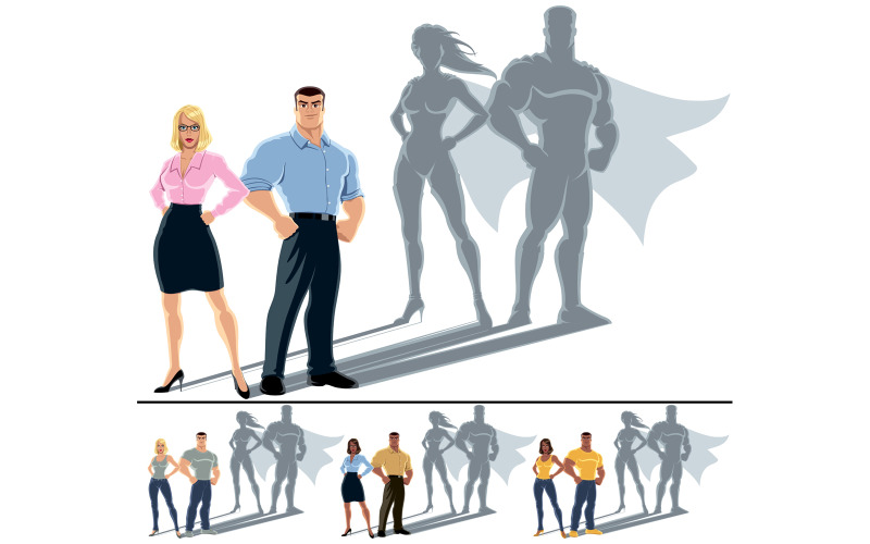 Download Иллюстрация "Couple Superhero Concept - Illustration" / Couple Superhero Concept - Illustration - Иллюстрация на тему графика couple,family,businessman,businesswoman,business,man,woman,ordinary,casual,normal,average,guy,girl,character,person,people,manager,office worker,superhero,superheroine