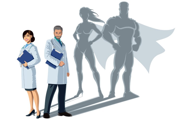 Download Иллюстрация "Doctor Superheroes Shadow - Illustration" / Doctor Superheroes Shadow - Illustration - Иллюстрация на тему графика health care,worker,medical,doctor,medical doctor,physician,medical practitioner,professional,super,superhero,heroine,superheroine,shadow,silhouette,casting,power,comic book,comic,comic strip