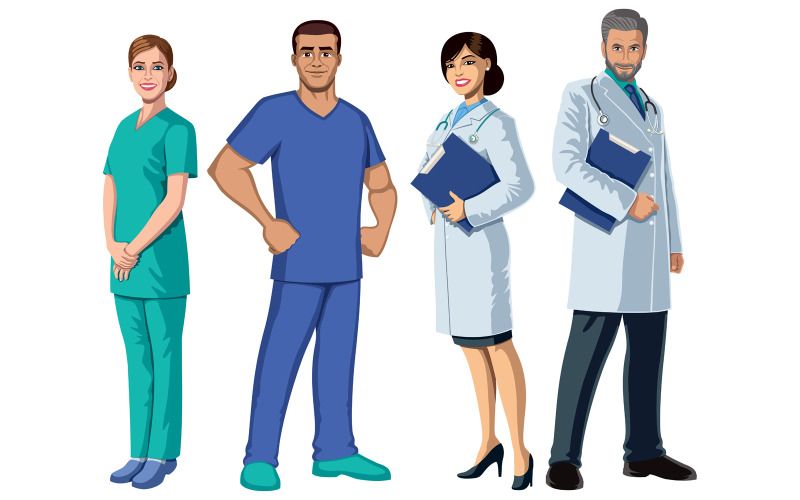 Медицинские работники на белом - Иллюстрация