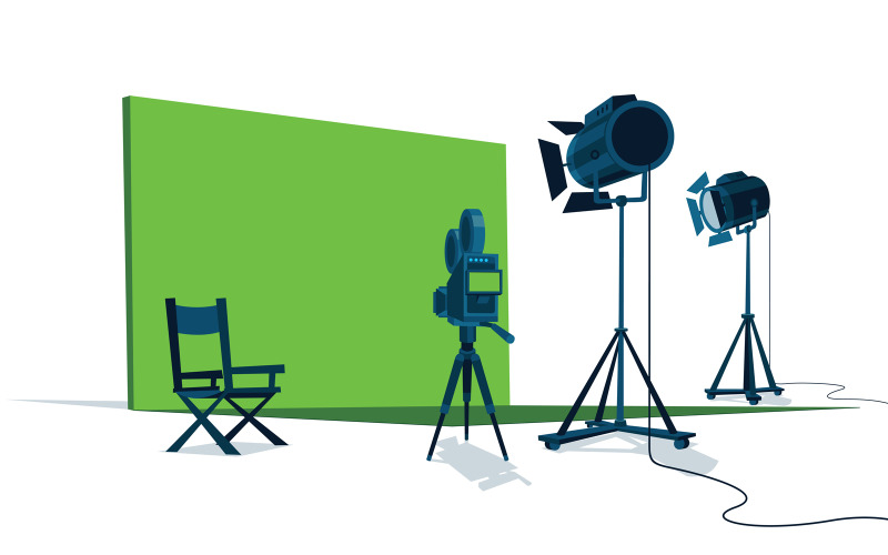 Download Иллюстрация "Movie Set - Illustration" / Movie Set - Illustration - Иллюстрация на тему графика studio,movie,film,production,video,set,stage,green screen,green,screen,shoot,action,action film,action movie,music video,photography,cinema,background,scene,tv
