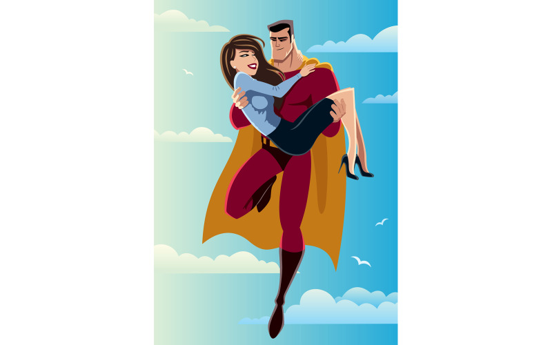 Download Иллюстрация "Savior 3 - Illustration" / Savior 3 - Illustration - Иллюстрация на тему графика superhero,man,male,female,hero,super,superman,woman,girl,lass,damsel,distress,saving,carrying,carry,flying,savior,defender,protector,rescuer