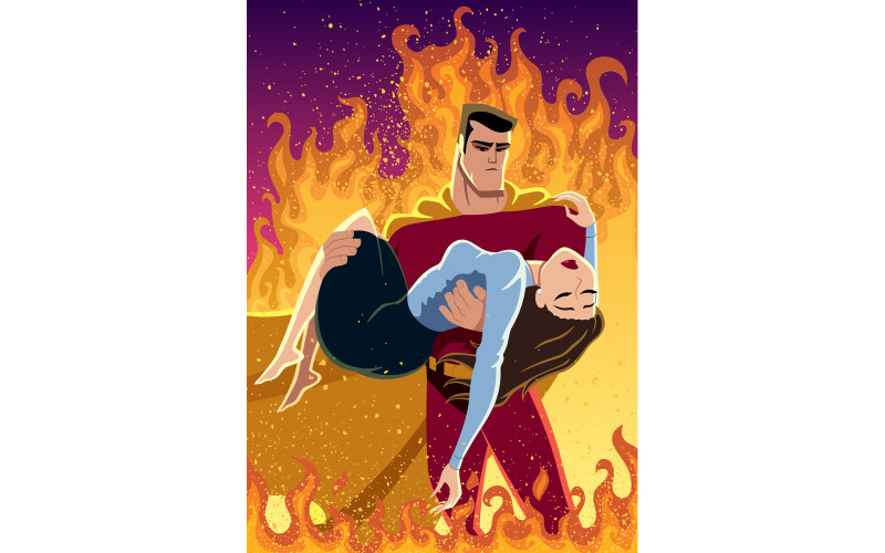 Download Иллюстрация "Savior - Illustration" / Savior - Illustration - Иллюстрация на тему графика superhero,man,male,female,hero,super,superman,woman,girl,lass,distress,saving,carrying,carry,savior,defender,protector,rescuer,lifesaver,rescue