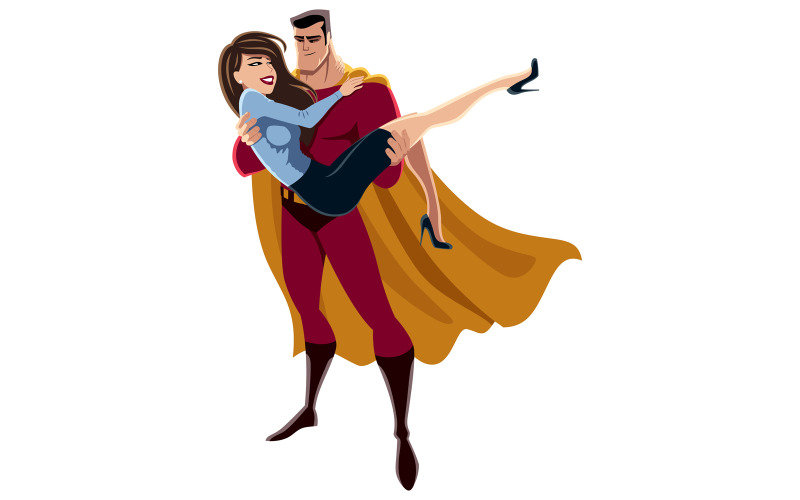 Download Иллюстрация "Savior on White 2 - Illustration" / Savior on White 2 - Illustration - Иллюстрация на тему графика superhero,man,male,female,hero,super,superman,woman,girl,lass,damsel,distress,saving,carrying,carry,savior,defender,protector,rescuer,lifesaver