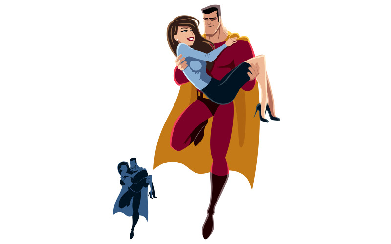 Download Иллюстрация "Savior on White 3 - Illustration" / Savior on White 3 - Illustration - Иллюстрация на тему графика superhero,man,male,female,hero,super,superman,woman,girl,lass,distress,saving,carrying,carry,savior,defender,protector,rescuer,lifesaver,rescue