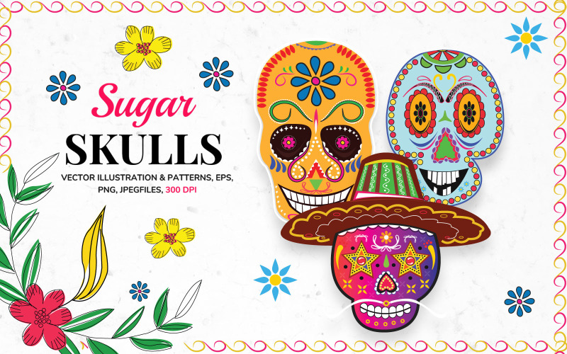 Download Иллюстрация "Sugar Skulls - Illustration" / Sugar Skulls - Illustration - Иллюстрация на тему графика sugar,skulls,graphics,skull,pattern,patterns,object,objects,illustration,illustrations,graphic,design,designs