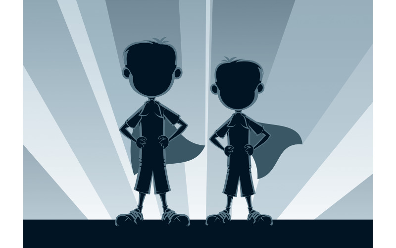 Download Иллюстрация "Super Boys Silhouettes - Illustration" / Super Boys Silhouettes - Illustration - Иллюстрация на тему графика superhero,super,hero,man,child,kid,boy,brother,sibling,friend,cousin,young,little,baby,couple,character,silhouette,costume,light,mask