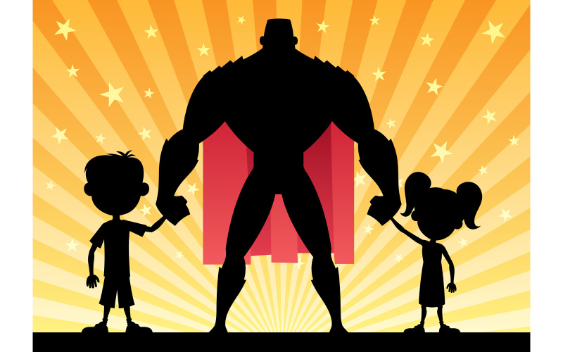 Download Иллюстрация "Super Dad - Illustration" / Super Dad - Illustration - Иллюстрация на тему графика father,dad,daddy,super,hero,man,superhero,male,girl,boy,kid,child,daughter,son,family,little,small,silhouette,fathers day,greeting