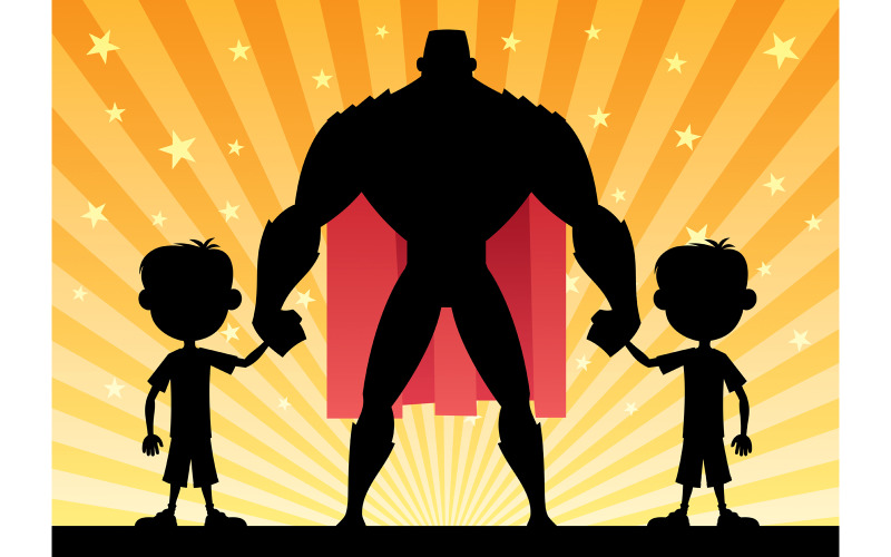 Download Иллюстрация "Super Dad Twin Boys - Illustration" / Super Dad Twin Boys - Illustration - Иллюстрация на тему графика father,dad,daddy,super,hero,man,superhero,male,boy,kid,child,twin,twins,sibling,son,brother,family,little,small,silhouette