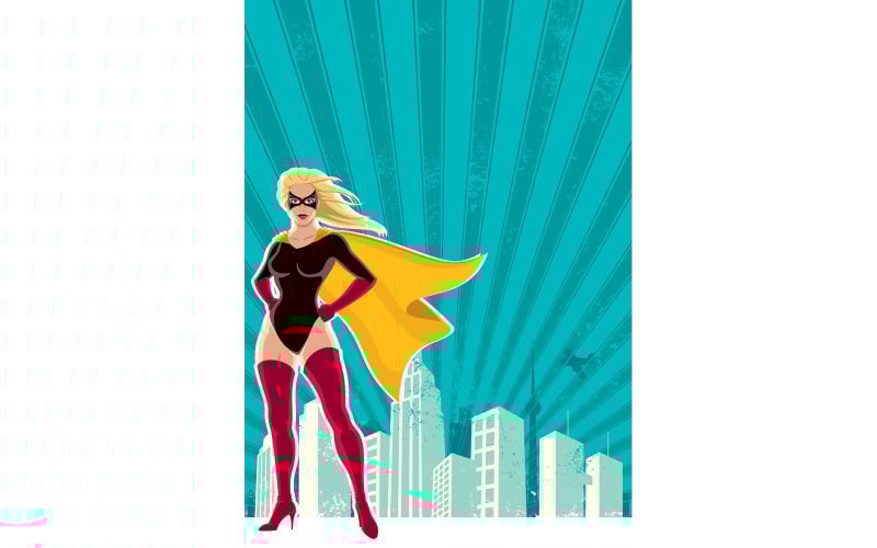 Download Иллюстрация "Super Heroine City - Illustration" / Super Heroine City - Illustration - Иллюстрация на тему графика superhero,female,superheroine,super,hero,heroine,woman,women,girl,superwoman,background,poster,city,cityscape,skyline,landscape,skyscraper,copyspace,copy,space
