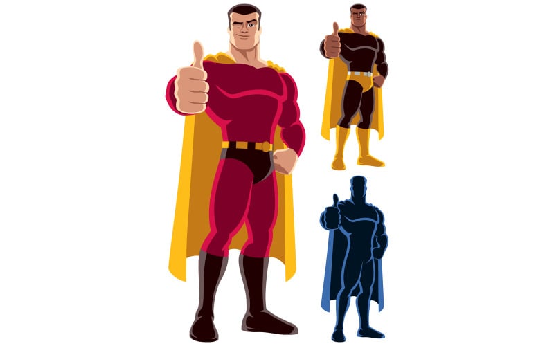 Download Иллюстрация "Superhero Approving - Illustration" / Superhero Approving - Illustration - Иллюстрация на тему графика superhero,super,hero,man,power,superman,silhouette,thumbs up,thumb,up,approving,approval,approve,like,hand,sign,concept,success,positive,symbol