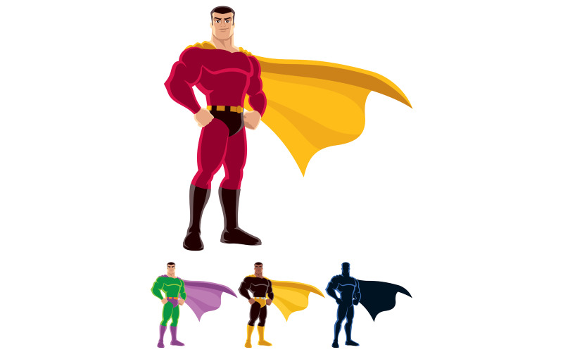 Download Иллюстрация "Superhero - Illustration" / Superhero - Illustration - Иллюстрация на тему графика superhero,super,hero,man,power,superman,silhouette,comic book,strength,muscular,body,male,macho,costume,disguise,cape,cloak,mantle,smiling,cartoon