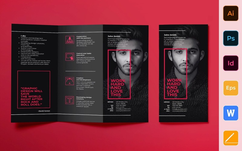 Download Фирменный стиль "Art Director Brochure Trifold - Corporate Identity Template" / Art Director Brochure Trifold - Corporate Identity Template - Фирменный стиль на тему графика brochure,trifold,template,corporate,company,branding,art,art director,artwork,creative,art direction,art print,red,black,white