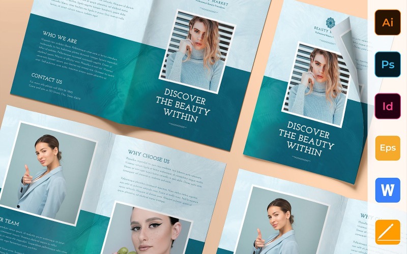Brochure del mercato della bellezza Bifold - Modello di identità aziendale