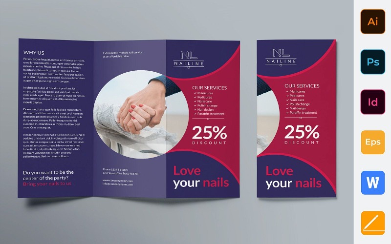 Brochure Nail Studio à trois volets - Modèle d'identité d'entreprise