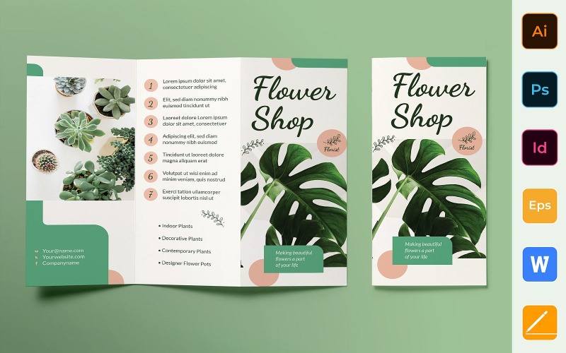 Брошура квіткового магазину в три рази - шаблон фірмового стилю