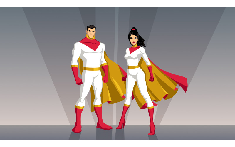 Casal de super-heróis asiáticos - ilustração