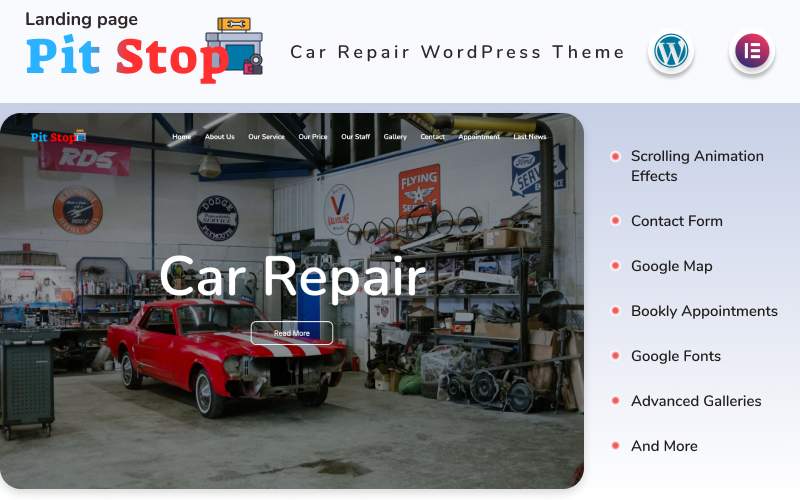 Pit Stop - Tema WordPress da página de destino do conserto de carro