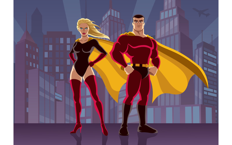 Download Иллюстрация "Superhero Couple 2 - Illustration" / Superhero Couple 2 - Illustration - Иллюстрация на тему графика superhero,superheroes,superman,superheroine,super,hero,heroes,man,male,female,heroine,woman,girl,superwoman,couple,power,comic book,strength,strong,muscular