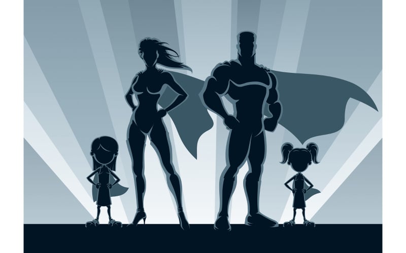 Superhero famille 2 filles - illustration