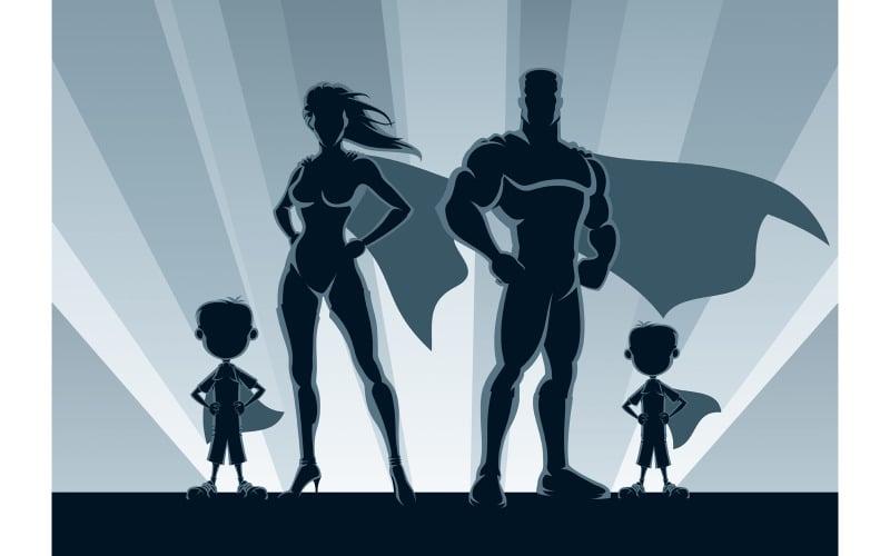 Download Иллюстрация "Superhero Family 2 Boys - Illustration" / Superhero Family 2 Boys - Illustration - Иллюстрация на тему графика superhero,family,superheroine,super,hero,heroes,man,male,female,heroine,woman,superwoman,couple,boy,kid,child,son,brother,sibling,mother