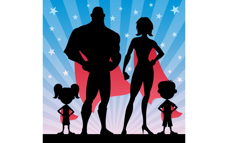 Download Иллюстрация "Superhero Family - Illustration" / Superhero Family - Illustration - Иллюстрация на тему графика superhero,family,superheroine,super,hero,heroes,man,male,female,heroine,woman,girl,superwoman,couple,boy,kid,child,mother,father,mom