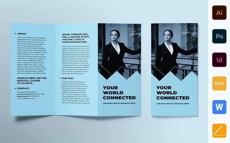 Download Фирменный стиль "Advertising Consultant Brochure Trifold - Corporate Identity Template" / Advertising Consultant Brochure Trifold - Corporate Identity Template - Фирменный стиль на тему графика brochure,trifold,template,corporate,company,branding,advertising,consultant,entrepreneur,consulting,marketing,promotion,ad,blue,black