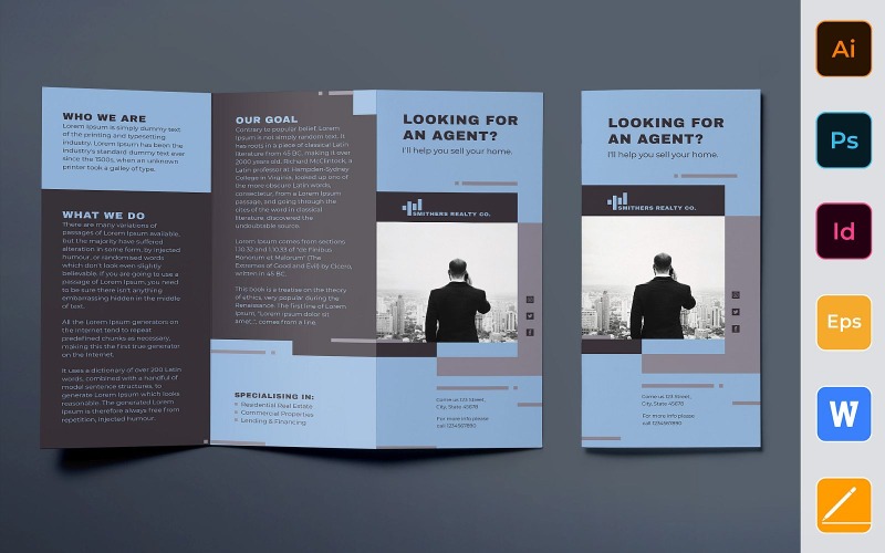 Brochure de l'agent immobilier à trois volets - Modèle d'identité d'entreprise