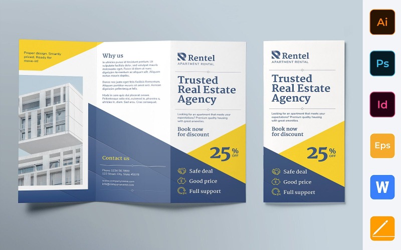 Brochure de location d'appartement à trois volets - Modèle d'identité d'entreprise