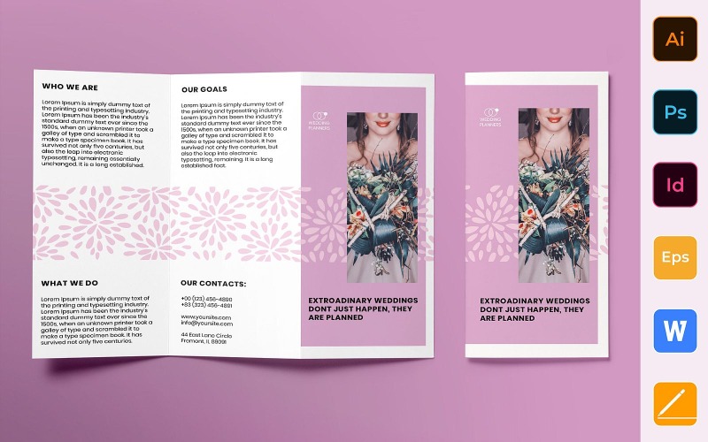 Brochure de planificateur de mariage à trois volets - modèle d'identité d'entreprise
