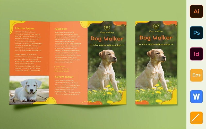 Brochure de promeneur de chien à trois volets - Modèle d'identité d'entreprise