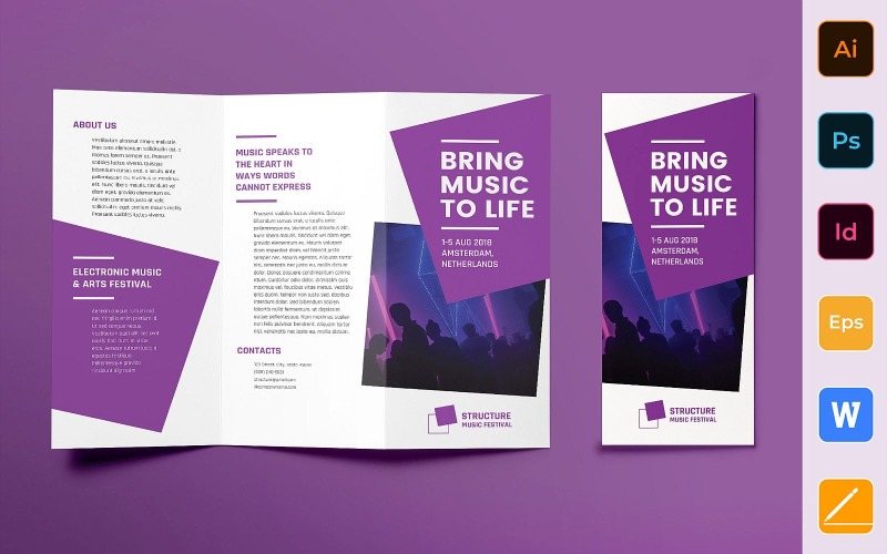 Brochure del festival musicale a tre ante - modello di identità aziendale