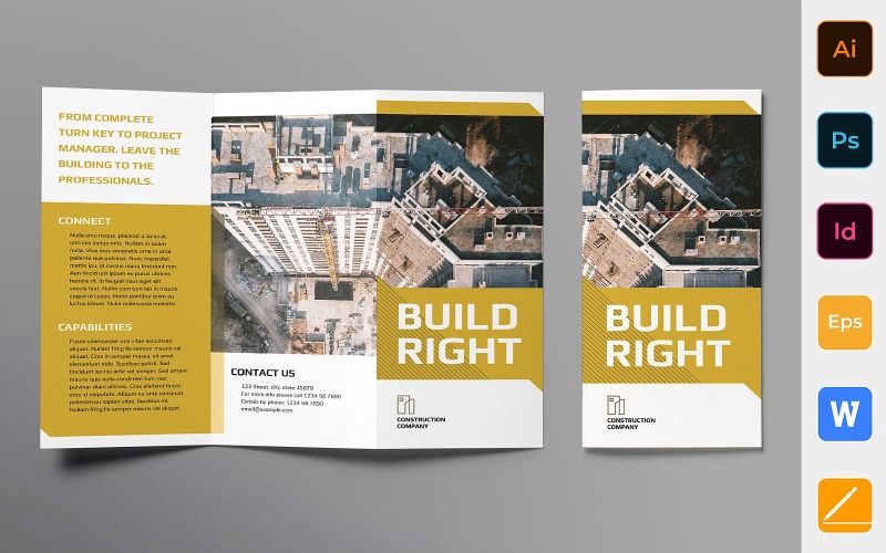 Brochure della società di costruzioni Trifold - Modello di identità aziendale