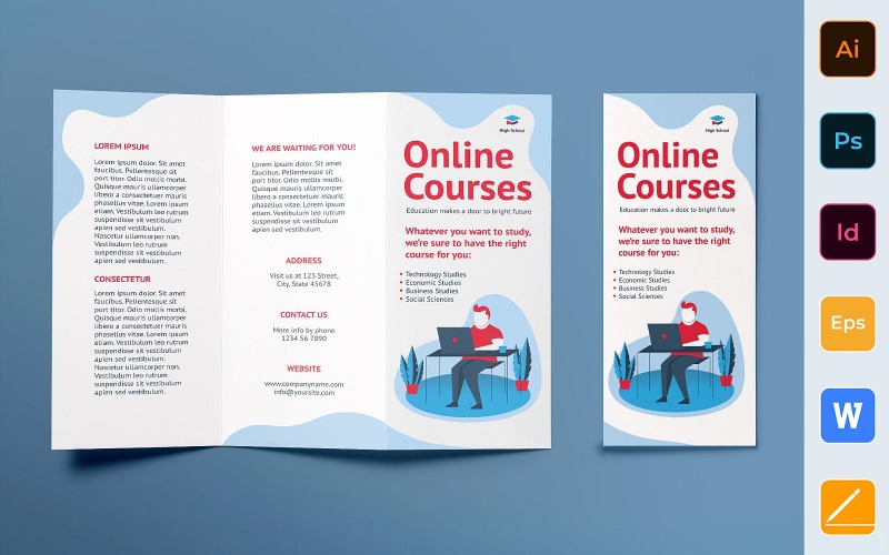 Brochure des cours en ligne à trois volets - Modèle d'identité d'entreprise