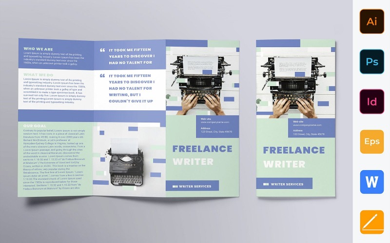 Brochure per scrittore freelance Trifold - Modello di identità aziendale