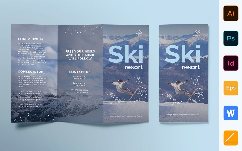 Брошюра горнолыжного курорта в три раза - шаблон фирменного стиля