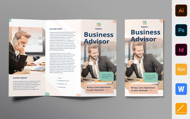 Download Фирменный стиль "Business Advisor Brochure Trifold - Corporate Identity Template" / Business Advisor Brochure Trifold - Corporate Identity Template - Фирменный стиль на тему графика brochure,trifold,template,corporate,company,branding,business,advisor,finance,consultant,marketing,strategy,blue,white,pastel