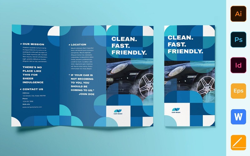 Download Фирменный стиль "Car Wash Brochure Trifold - Corporate Identity Template" / Car Wash Brochure Trifold - Corporate Identity Template - Фирменный стиль на тему графика brochure,trifold,template,corporate,company,branding,car,wash,clean,auto,service,automotive,white,blue,marine