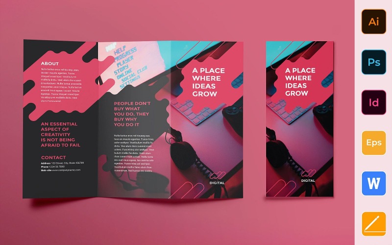 Download Фирменный стиль "Digital Advertising Agency Brochure Trifold - Corporate Identity Template" / Digital Advertising Agency Brochure Trifold - Corporate Identity Template - Фирменный стиль на тему графика brochure,trifold,template,corporate,company,branding,advertising,marketing,advertising agency,digital marketing,digital ads,advertisement,black,red,white