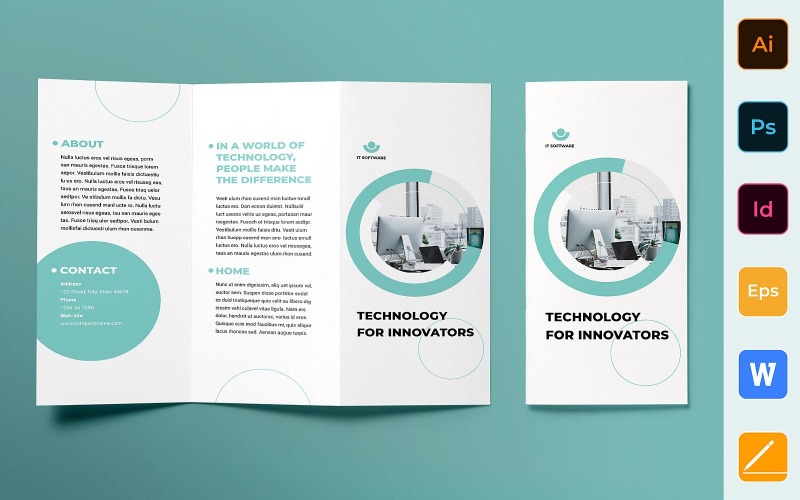 Driebladige brochure over IT-software - sjabloon voor huisstijl